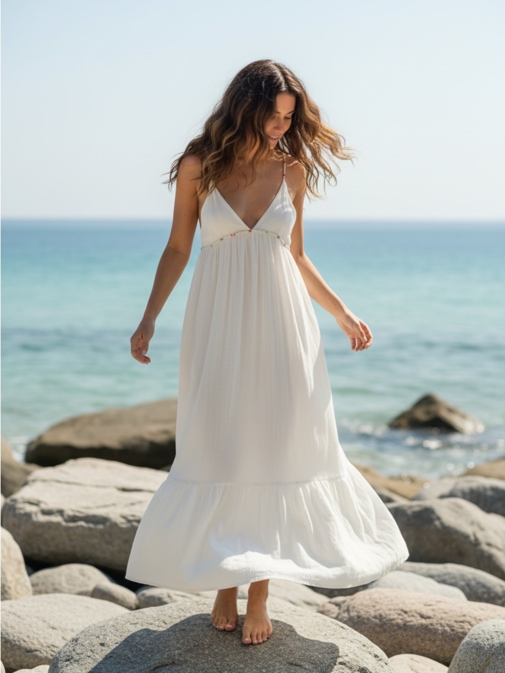 Zara Top-stitched Gauze Maxi Dress.
